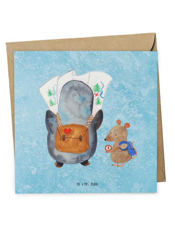 Mr. & Mrs. Panda Klappkarte Pinguin & Maus Wanderer ohne Spruch in Eisblau