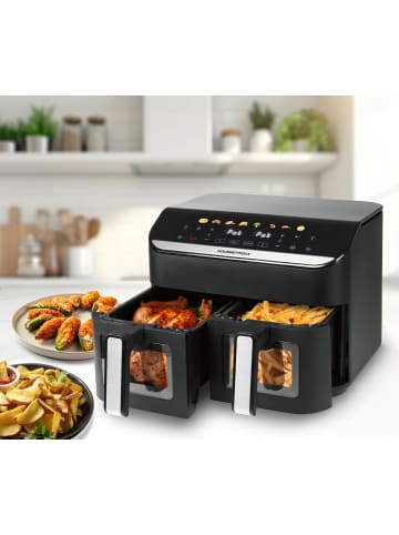 Gourmet Maxx Heißluft-Fritteuse Doppelkorb 2x 4,5l 2400W schwarz Schwarz