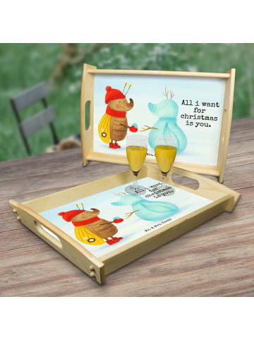 Mr. & Mrs. Panda Holztablett Nachtfalter Schneemann Design mit S... in Weiß