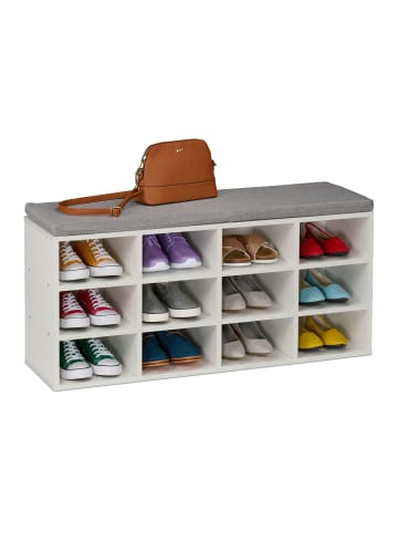 relaxdays Schuhbank in Weiß/ Grau - (B)104 x (H)49,5 x (T)31 cm