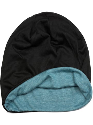 styleBREAKER Wende Beanie Mütze in Schwarz / Blau meliert