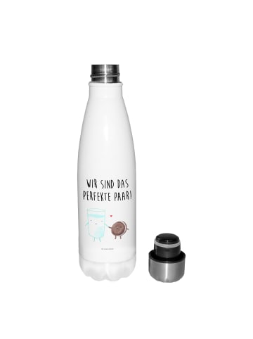 Mr. & Mrs. Panda Edelstahl Trinkflasche Milch Keks mit Spruch in Weiß