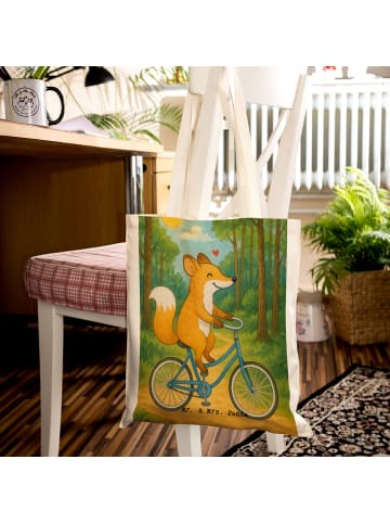 Mr. & Mrs. Panda Tote Bag Fuchs Fahrrad fahren Design ohne Spruch in Weiß