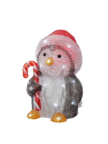 MARELIDA LED Pinguin mit Zuckerstange und Zipfelmütze Acrylfigur H: 24cm in schwarz