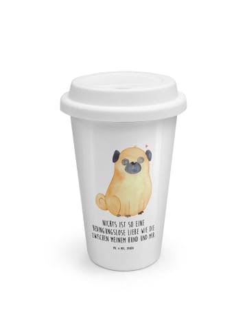 Mr. & Mrs. Panda thermobecher keramik Mops mit Spruch in Weiß