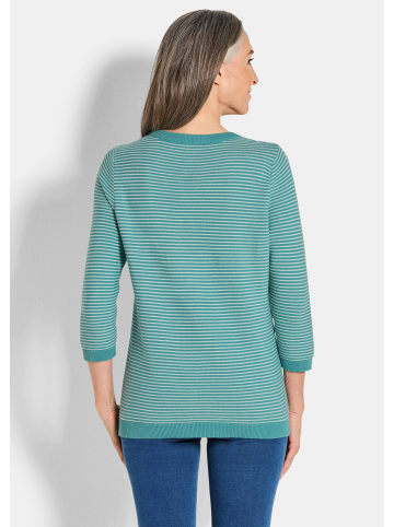 GOLDNER Halbarm Ringelpullover aus Baumwolle in graugrün / gemustert