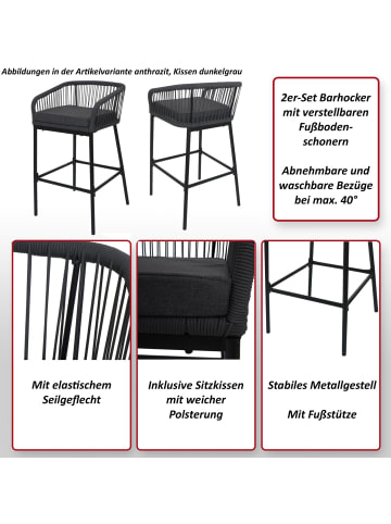 MCW 2er-Set Rope-Barhocker O22, Hellgrau, Kissen dunkelgrau