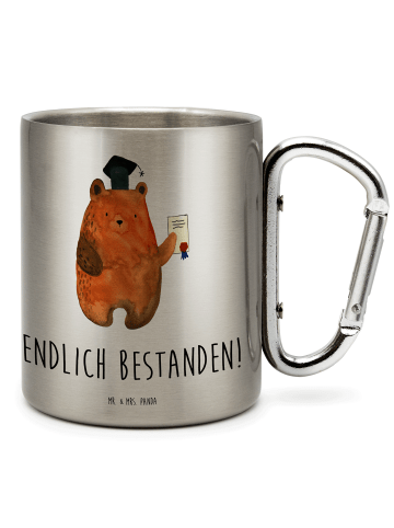 Mr. & Mrs. Panda Karabiner Becher Bär Prüfung mit Spruch in Silber