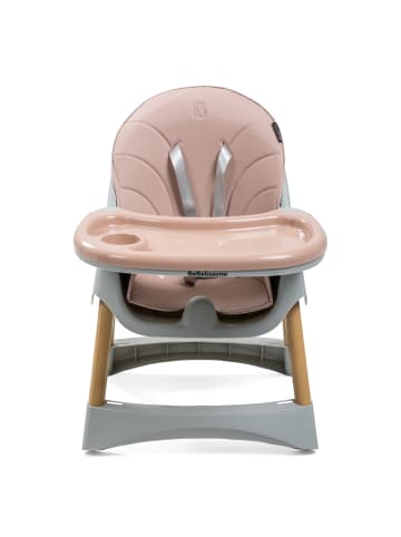 BeBelissimo 2 in 1, Kinderhochstuhl, Babystuhl, Kombihochstuhl -Woodie in Rosa