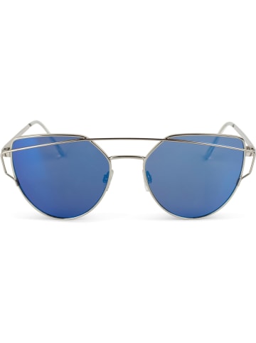 styleBREAKER Cateye Sonnenbrille in Silber / Blau verspiegelt