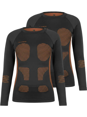 normani 2 x Thermooberteil Langarm Shirt Skiunterwäsche für Damen und Herren in Orange