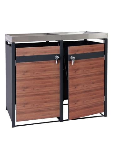 MCW 2er Mülltonnenverkleidung mit Pflanzkasten J82, Kirsche-Holzoptik dunkelbraun