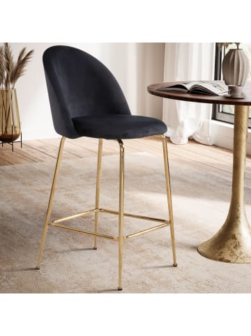KADIMA DESIGN 2er Set Barhocker Samt Hocker mit Lehne & goldenen Beinen, in Schwarz