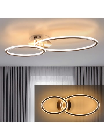 ZMH Deckenleuchte LED in Chrom 2-flammige Ringe 3000K warmweiß Flurlampe L 62.5cm