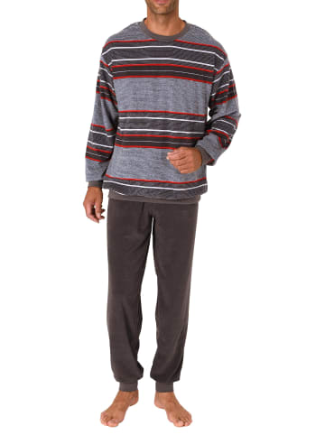 NORMANN Schlafanzug Bündchen Frottee Streifen - 75447 in dunkelgrau