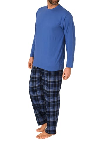 NORMANN Schlafanzug lang Pyjama karierte FlanellHose - 76559 in blau