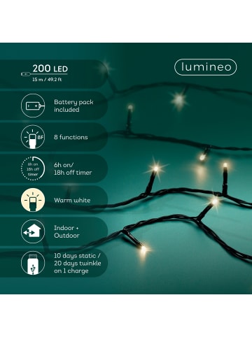 LUMINEO USB-Lichterkette BASIC Twinkle, 200 LED 15 m schwarzes Kabel in warm weiß