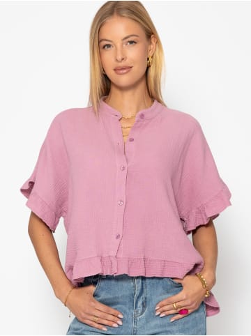 SASSYCLASSY Musselin Bluse mit Rüschensaum in Rosa