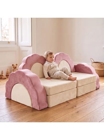 relaxdays 10tlg. Kinder-Spielsofa Set "Samt" in Pink/ Beige - (B)150 x (H)47 x (T)65 cm