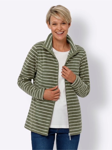 Sieh an! Fleecejacke in khaki-ecru-geringelt