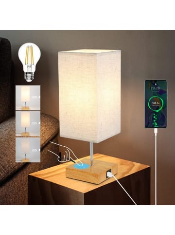 ZMH Tischleuchte in beige 1-flammige E27 rechteckig Touch Dimmbar