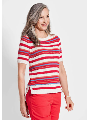 GOLDNER Kurzgröße:  Strickpullover Streifenpullover mit U-Boot-Ausschnitt in rot / weiß / gemustert