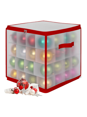 relaxdays Weihnachtskugel-Aufbewahrungsbox in Transparent/ Rot - (B)36 x (H)36 x (T)36 cm