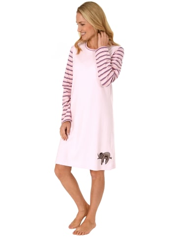NORMANN Nachthemd langarm Kuschelinterlock Faultier - 49330 in rosa