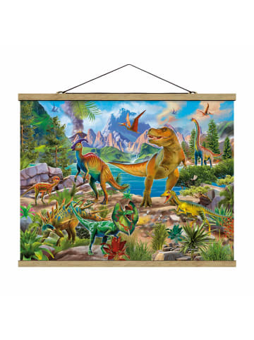 WALLART Stoffbild mit Posterleisten - T-Rex und Parasaurolophus in Bunt