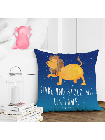 Mr. & Mrs. Panda 40x40 Kissen Sternzeichen Löwe mit Spruch in Sternenhimmel Blau