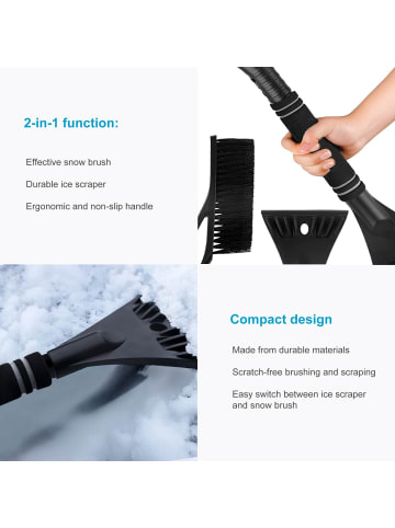 Intirilife Eiskratzer 2in1 Schneebürste ergonomischer rutschfester Softgriff in Schwarz