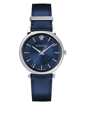 Versace Schweizer Uhr V-Circle Silberfarben in blau