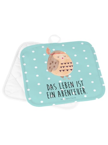 Mr. & Mrs. Panda Topflappen Eule Federschmuck mit Spruch in Türkis Pastell