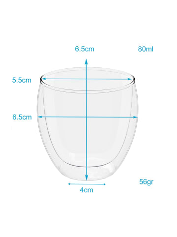 Intirilife 4x doppelwandiges Espressoglas in 80 ml in KLAR