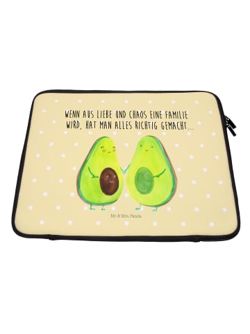 Mr. & Mrs. Panda Laptop Hülle Avocado Pärchen mit Spruch in Gelb Pastell
