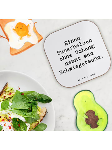 Mr. & Mrs. Panda Untersetzer Held Schwiegersohn mit Spruch in Weiß