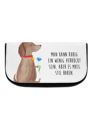 Mr. & Mrs. Panda Kosmetiktasche Hund Blume mit Spruch in Weiß