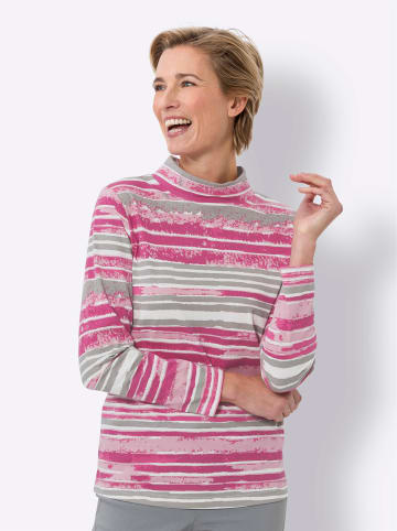 Sieh an! Stehkragen-Shirt in altrosa-grau-bedruckt