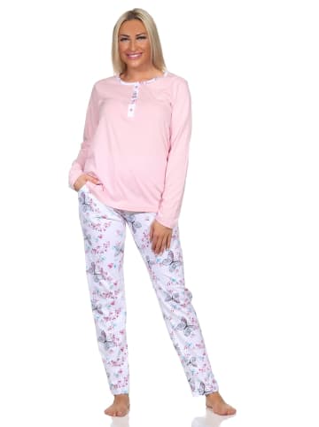 NORMANN Schlafanzug langarm Pyjama Pyjamahose Schmetterlings print in rosa