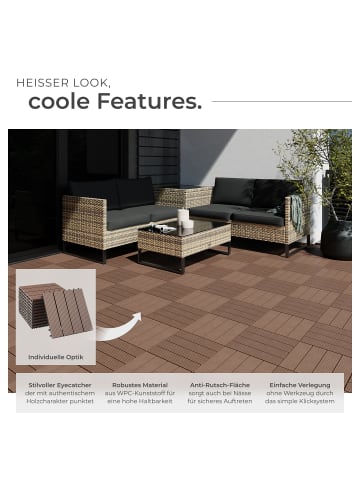 tectake Terrassenfliesen Tegulas 31 x 31 x 2,2 cm, braun