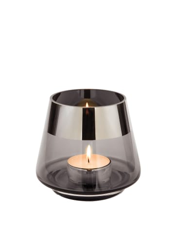 Fink Teelichthalter Jona grau, silberfarben - (H) 9 cm