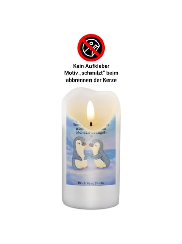 Mr. & Mrs. Panda Kerze Pinguine trösten Design mit Spruch in Weiß