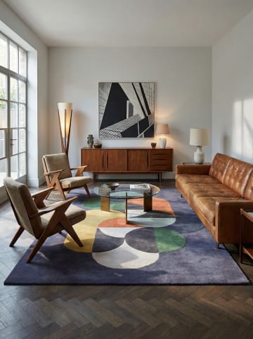 KADIMA DESIGN Teppich Wolle, Handgearbeitet, Modernes Design, Strapazierfähig in Dunkelblau