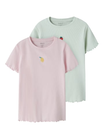name it 2er-Pack Slim Fit T-Shirt Bestickt Nkfvivemma in pale aqua