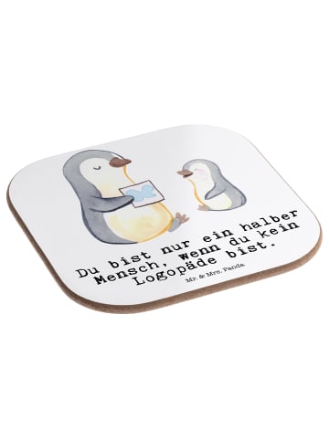 Mr. & Mrs. Panda Untersetzer Glas Logopäde Herz mit Spruch in Weiß