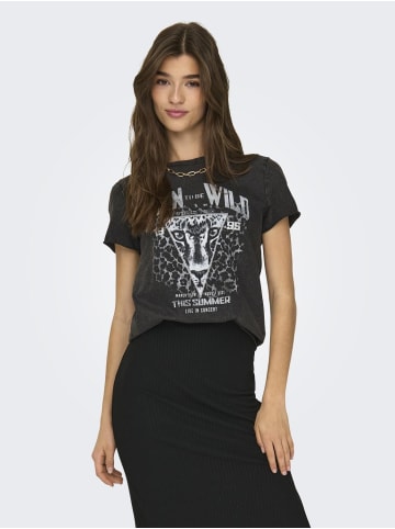 ONLY Bedrucktes T-Shirt Kurzarm Top mit Printed Schrift ONLLUCY in Grau-2