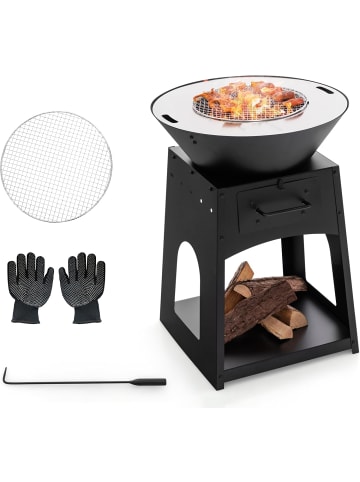 COSTWAY 2-in-1 Feuerstelle in Schwarz