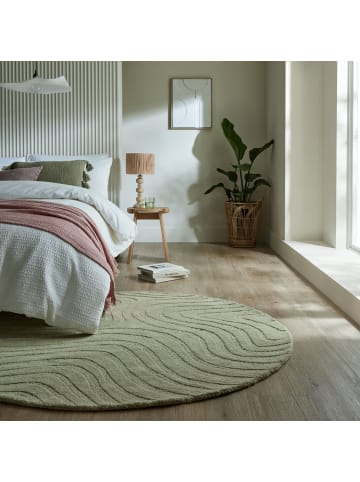 KADIMA DESIGN Wollteppich Wellen Abstrakt, Wohnzimmer in Olivegrün