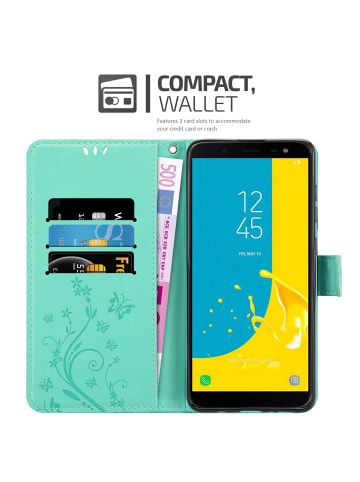 cadorabo Hülle für Samsung Galaxy J6 2018 Blumen Design in FLORAL TÜRKIS