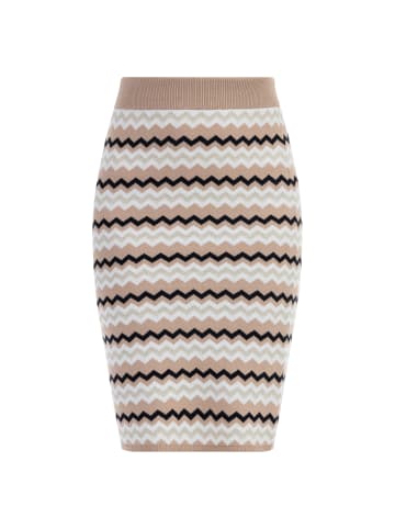 faina Damen Strick Midirock in Beige Mehrfarbig